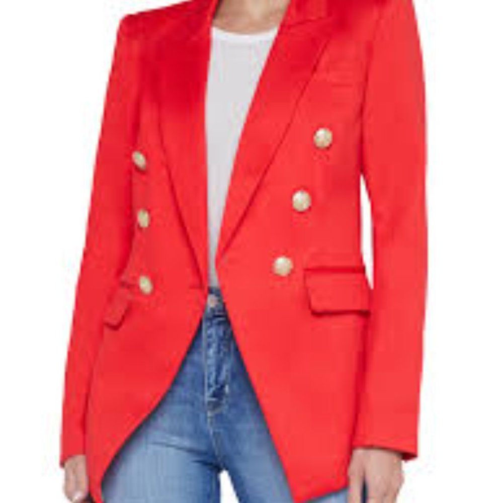 L'AGENCE Kendi Cotton Twill Double-Breasted Blazer, High Risk Red